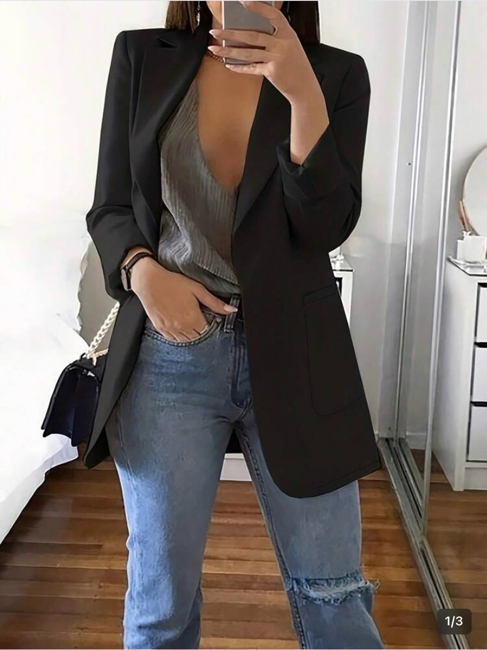 Women’s Black Longline Blazer Jacket - Sleek Tailored Coat